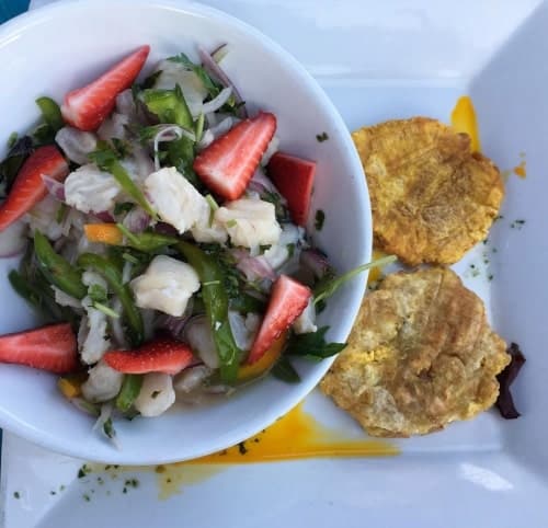 ceviche with tostones in Puerto Rico