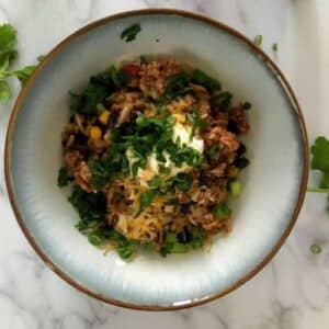 turkey taco skillet in a bowl.