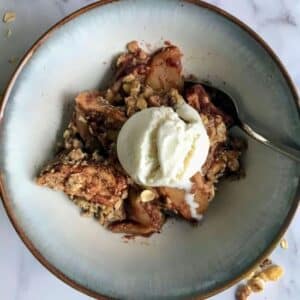 maple walnut apple crisp with vanilla ice cream.