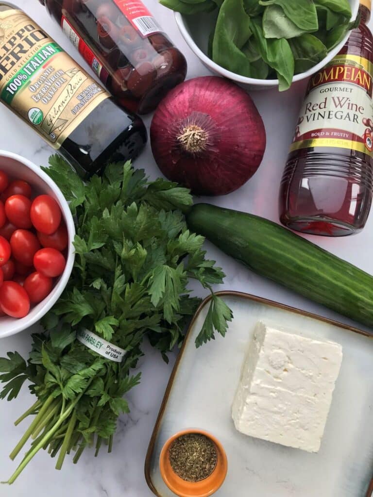 ingredients for Greek peasant salad,