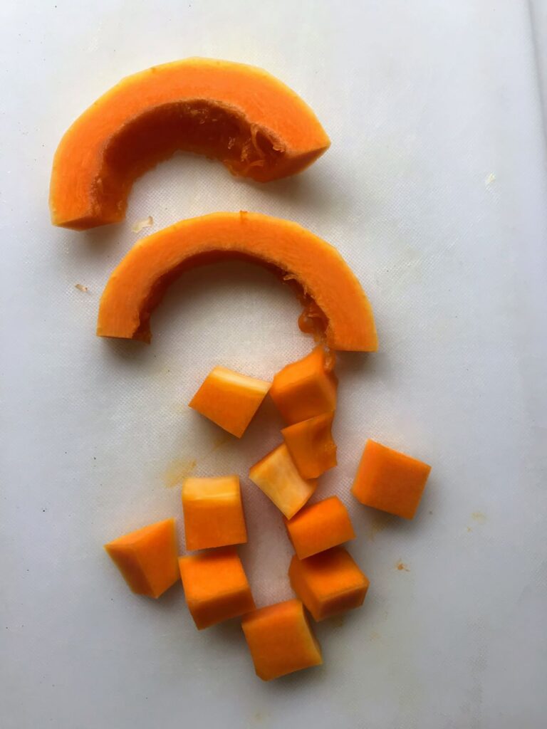 sliced and cubed squash.
