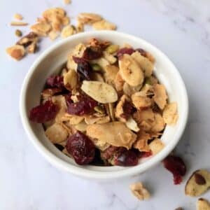 grain-free granola in a white ramekin.