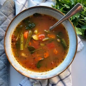vegetable soup in a bowl.